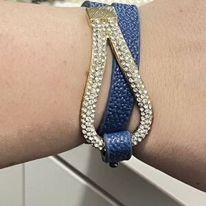 Gold Rhinestone Buckle Navy Royal Blue Textured Bracelet